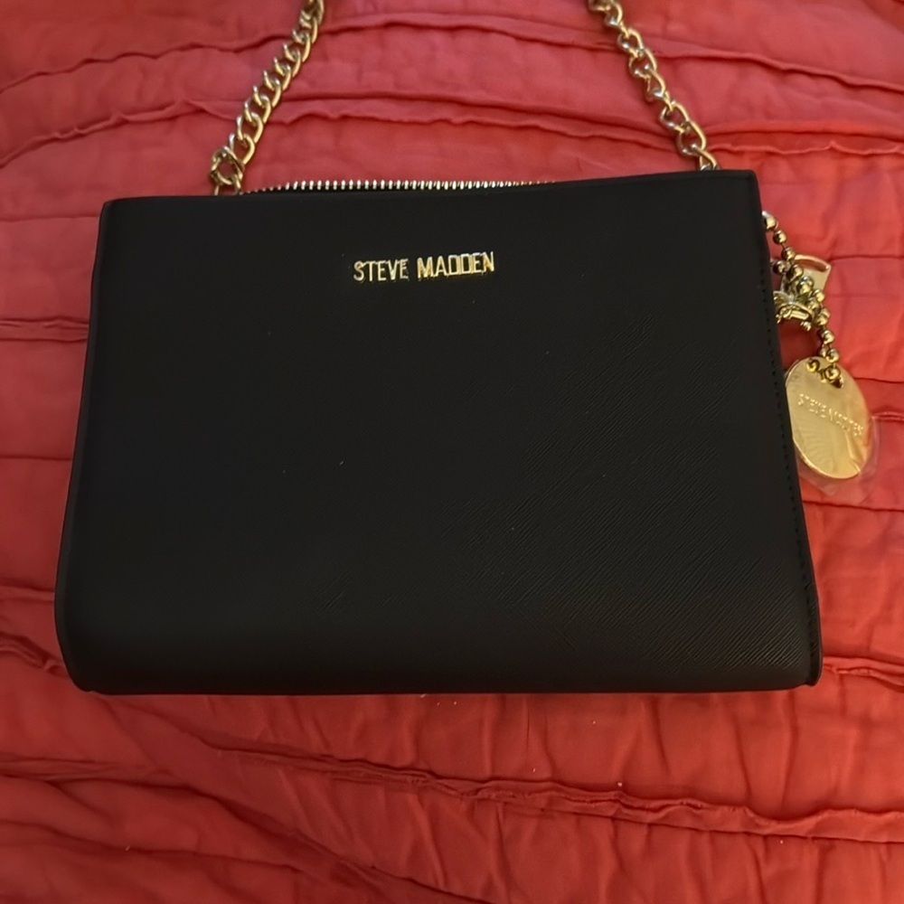 Steve Madden Black and Gold Crossbody Bag with Chain Strap